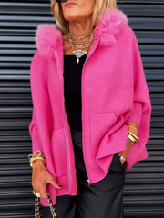 Women's Fur Collar Solid Color Casual Jacket