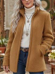 Full-Zip Lambswool-Feel Stand Collar Jacket
