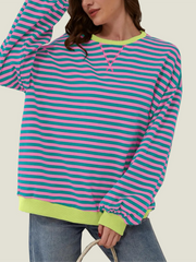 Women's Oversized Striped Long Sleeve Pullover