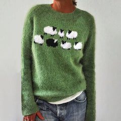 Unique Print Round Neck Long Sleeve Sweater