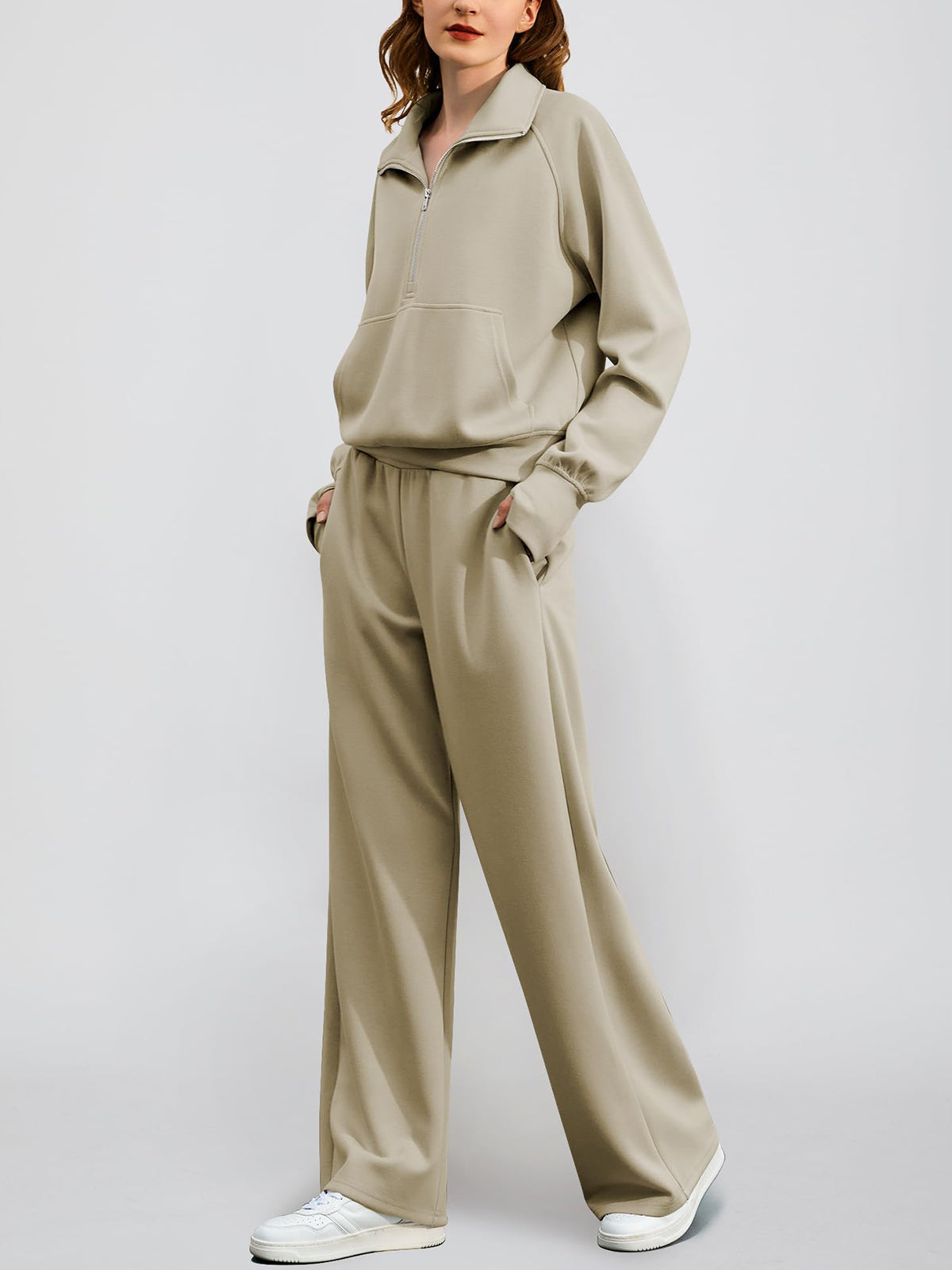 Women's Oversized Half Zip 2 Piece Sweatsuit Set (Buy 2 Free Shipping)