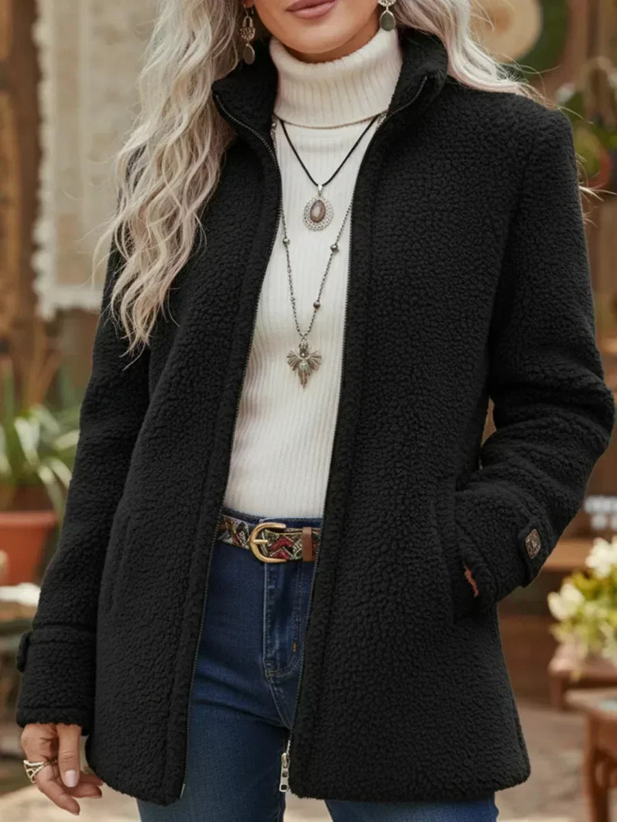 Full-Zip Lambswool-Feel Stand Collar Jacket